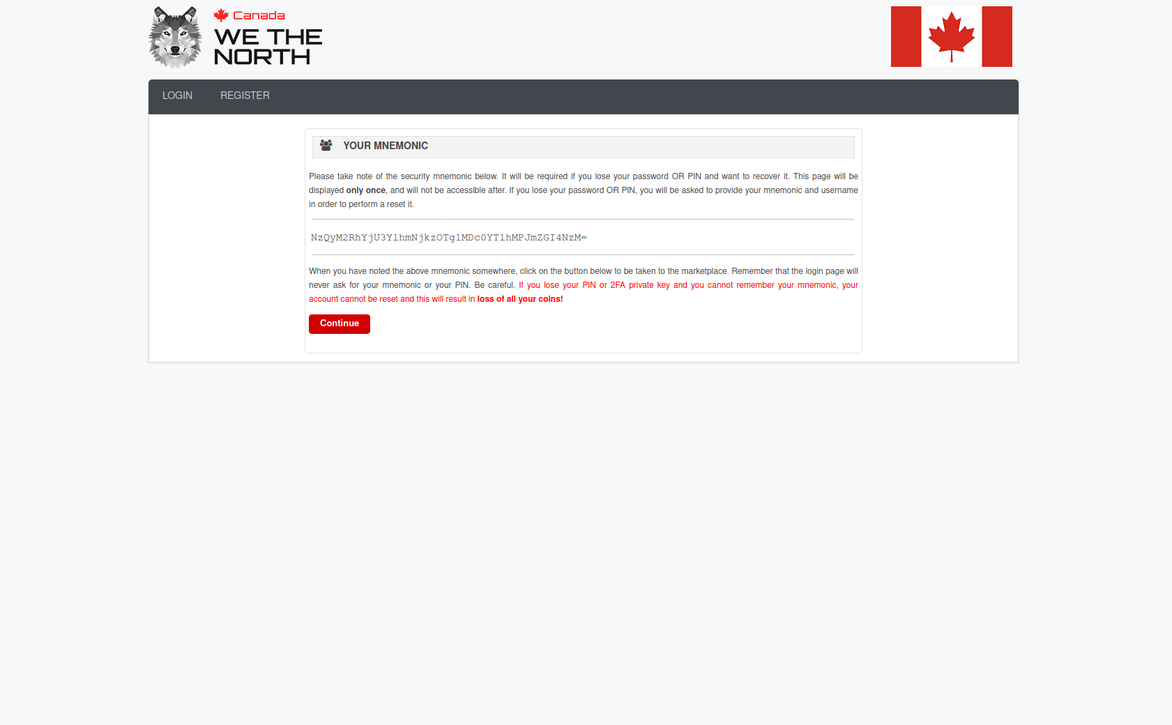 Monero wallet mnemonic seed generation screen
